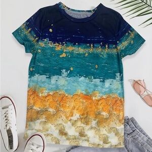 NWOT Multi Color Short Sleeve Top (XL)